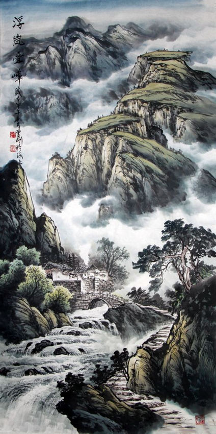 彩墨山水画 给面小站