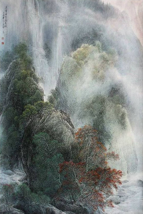 山川锦绣重彩山水画