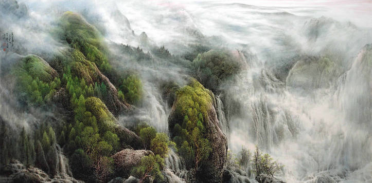 山川锦绣重彩山水画
