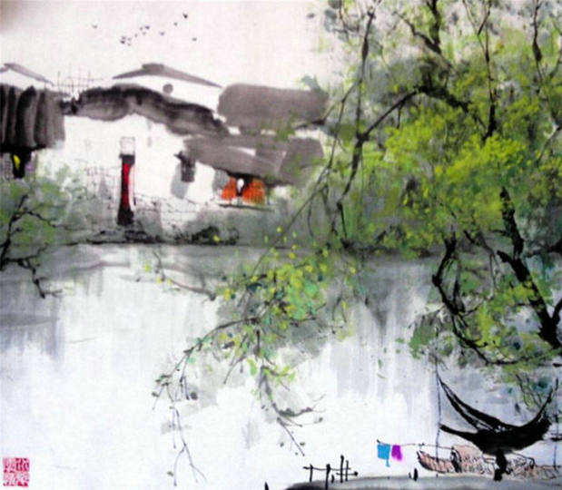 彩墨丹青画江南