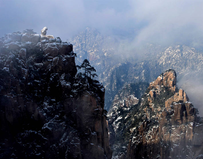 黄山奇石景观，猴子观海