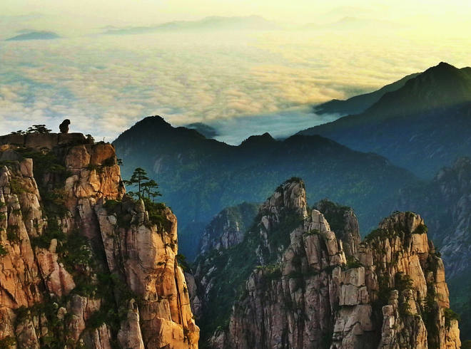 黄山奇石景观，猴子观海