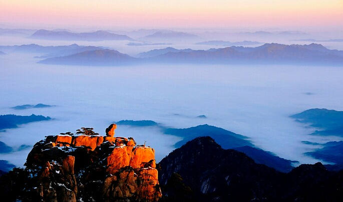 黄山奇石景观，猴子观海