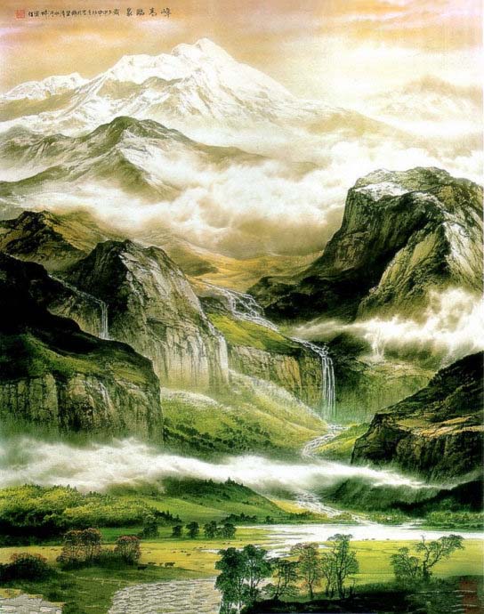 画家刘梁经的彩墨山水画借鉴了19世纪西方,尤其是俄国巡回画派风景
