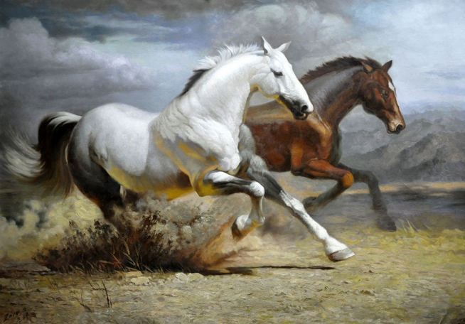 骏马油画