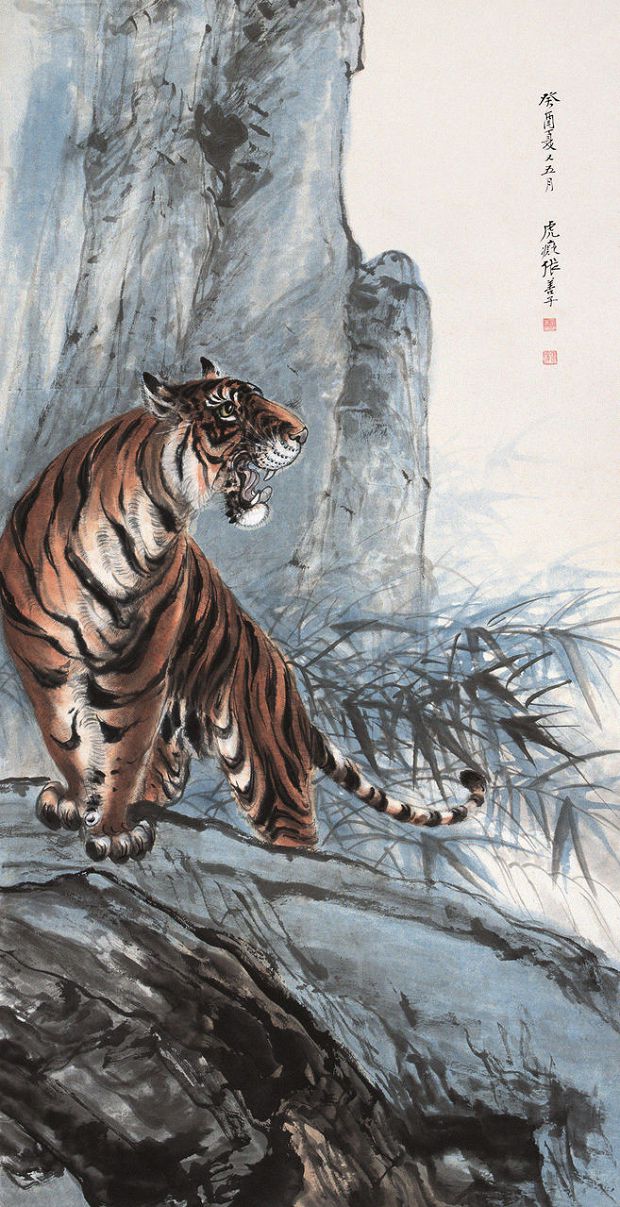 近现代名画家,张大千的二哥,画虎大师.少年从母学画,曾拜李瑞清门下.