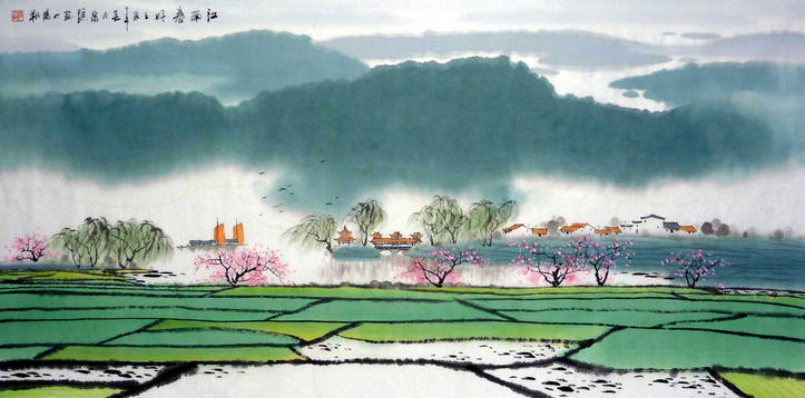 彩墨桂林山水画