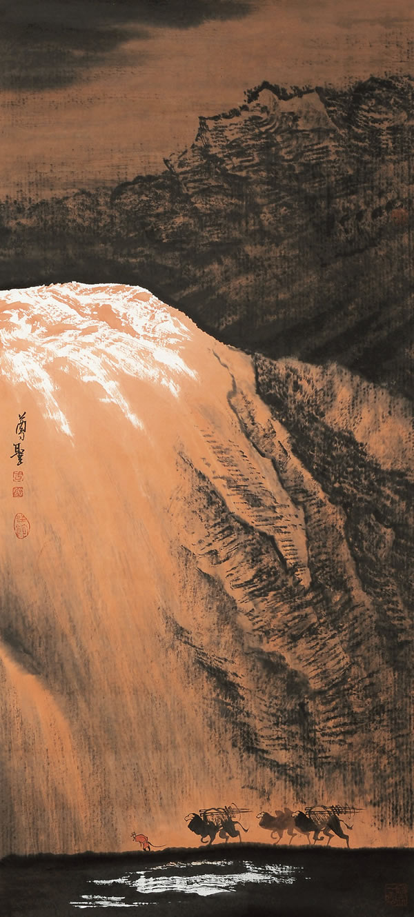 大漠孤烟天山山水画