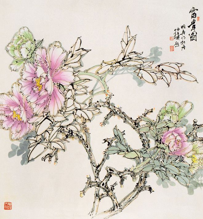 勾线牡丹花水墨画,牡丹花简笔画花瓣(第2页)_大山谷图库